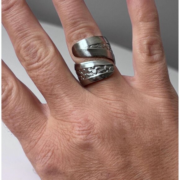 Handmade Floral Spoon Ring - Size 6.5 Silverware Wrap Band Silver - Picture 6 of 7